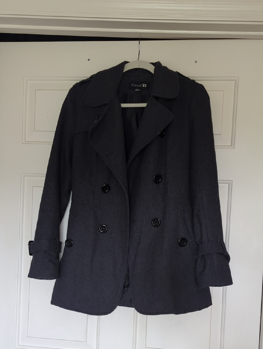 Forever 21 Women's Black Double-Breasted Pea Coat